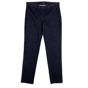 WOMAN Dark Wash Denim Look Stretch Side Zip‎ Pants Size L Made in New York